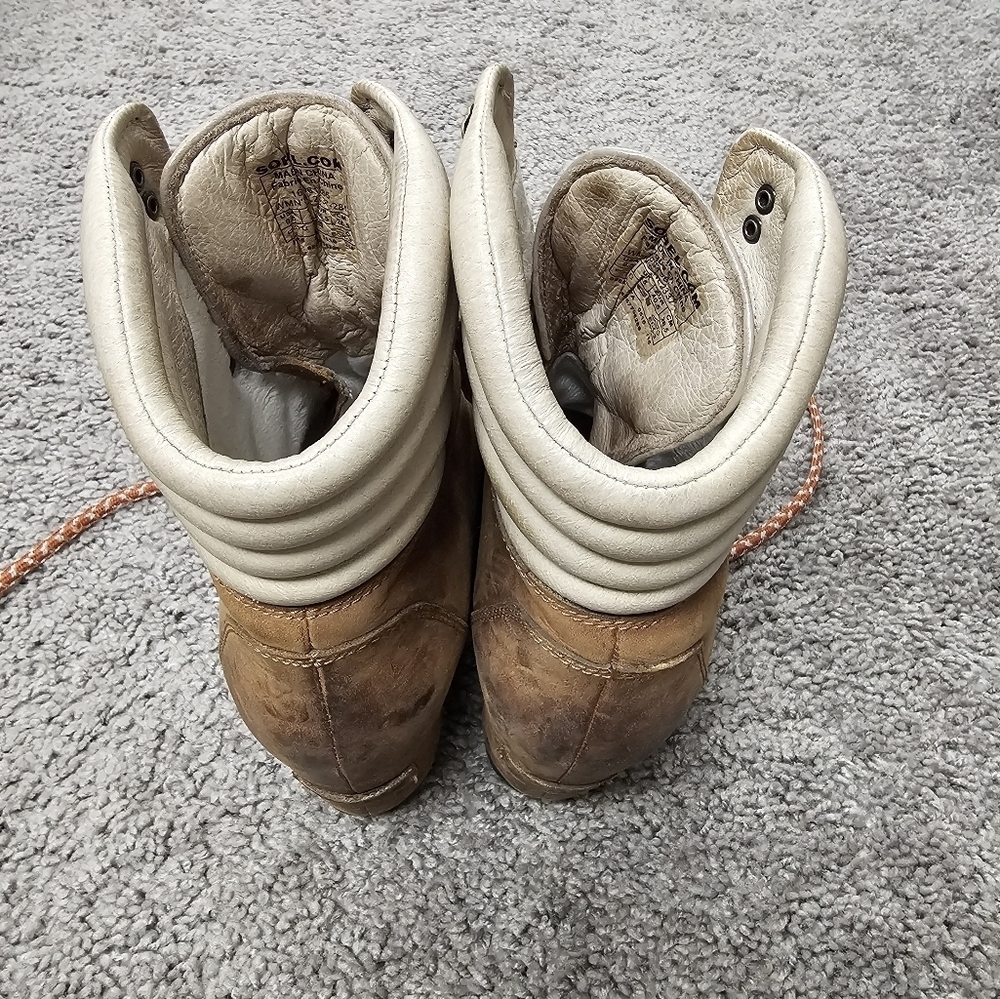 Sorel Womens 9.5 Conquest Hidden‎ Wedge Leather Winter Snow Boots Brown Lace Up - Picture 6 of 8